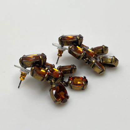 J.Crew amber rhinestone cluster stud earrings with bronze setting