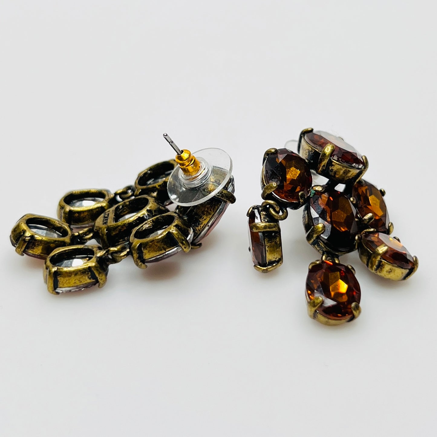 J.Crew amber rhinestone cluster stud earrings with bronze setting