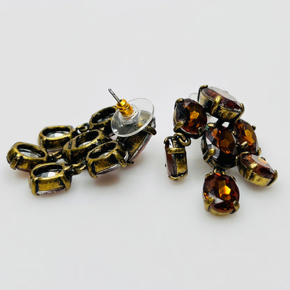 J.Crew amber rhinestone cluster stud earrings with bronze setting