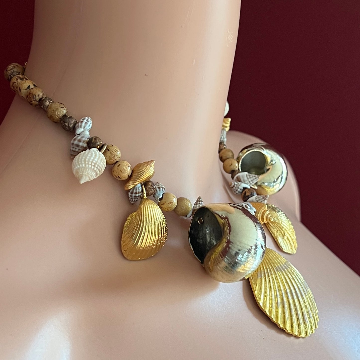 Coastal-themed vintage necklace with Karen Reed hangtag and Bergere charms