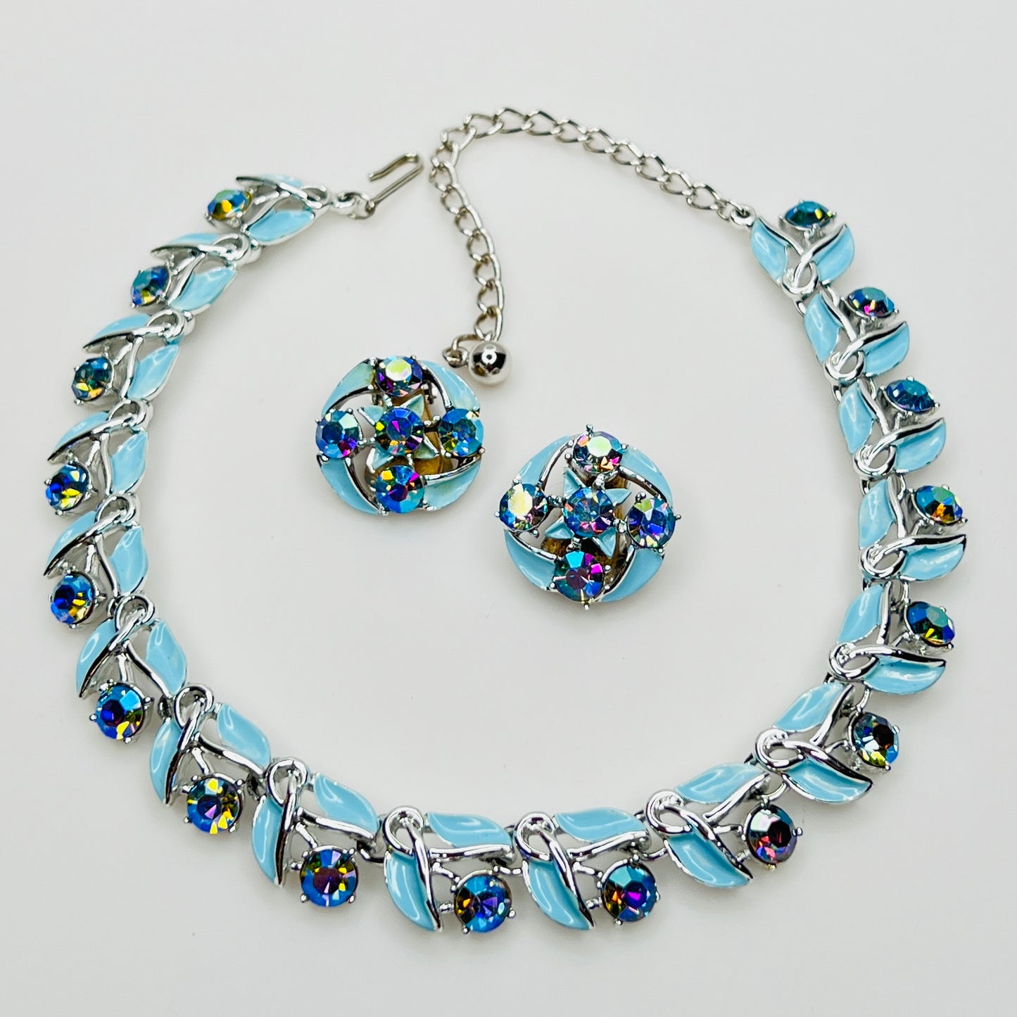 Full view of Kramer necklace and matching clip earrings set