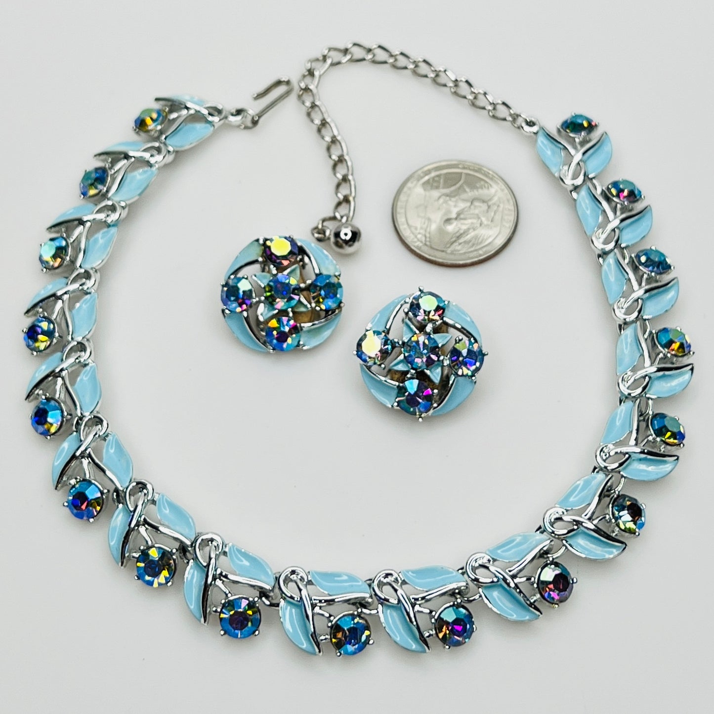 Full view of Kramer necklace and matching clip earrings set