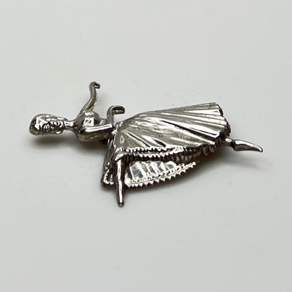 Sterling silver ballerina brooch with pleated skirt and outstretched arms