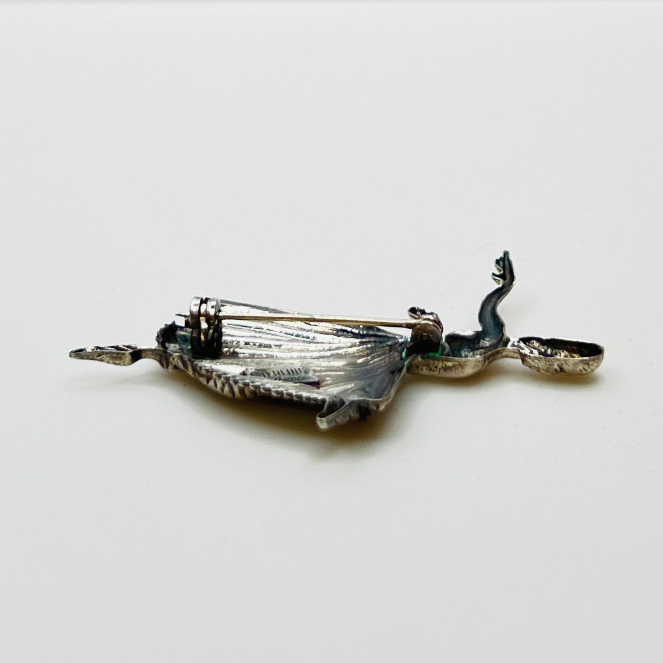 Sterling silver ballerina brooch with pleated skirt and outstretched arms