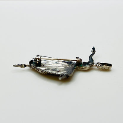 Sterling silver ballerina brooch with pleated skirt and outstretched arms