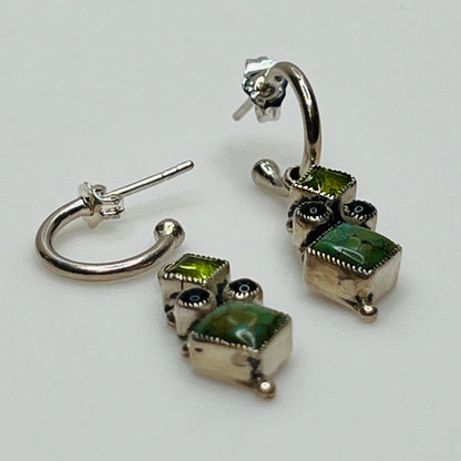 Sterling silver Leo Feeney earrings with peridot, turquoise, and black onyx dangle