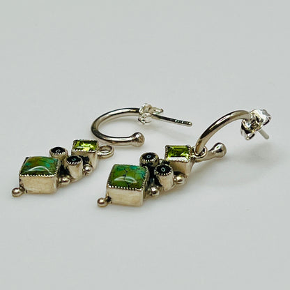 Sterling silver Leo Feeney earrings with peridot, turquoise, and black onyx dangle