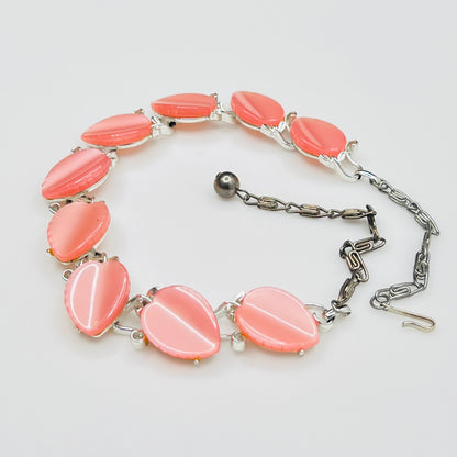 Vintage Lisner pink thermoset lucite leaf choker necklace 1950s