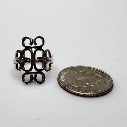 Modernist vintage ring with bold swirl motif in sterling silver