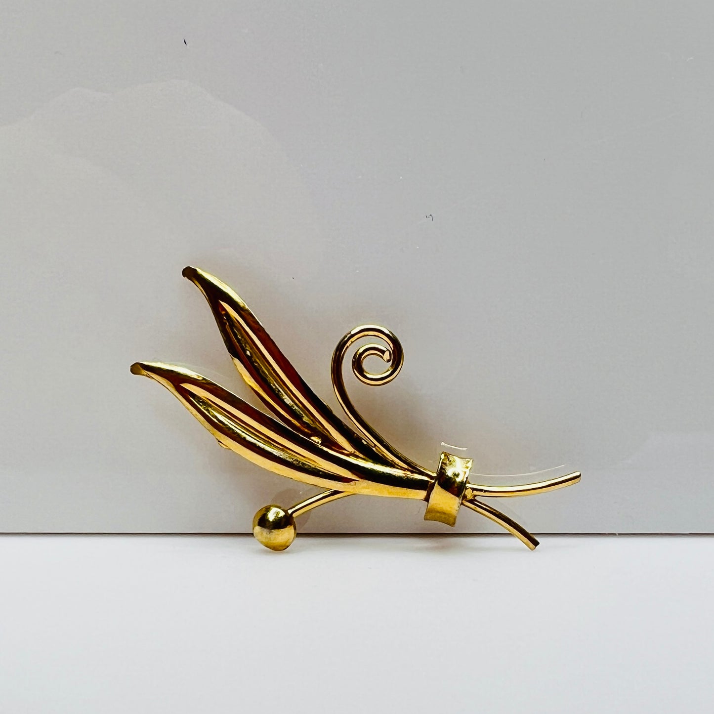 Signed gold-filled brooch with double leaf design, vintage C.R. Co. pin