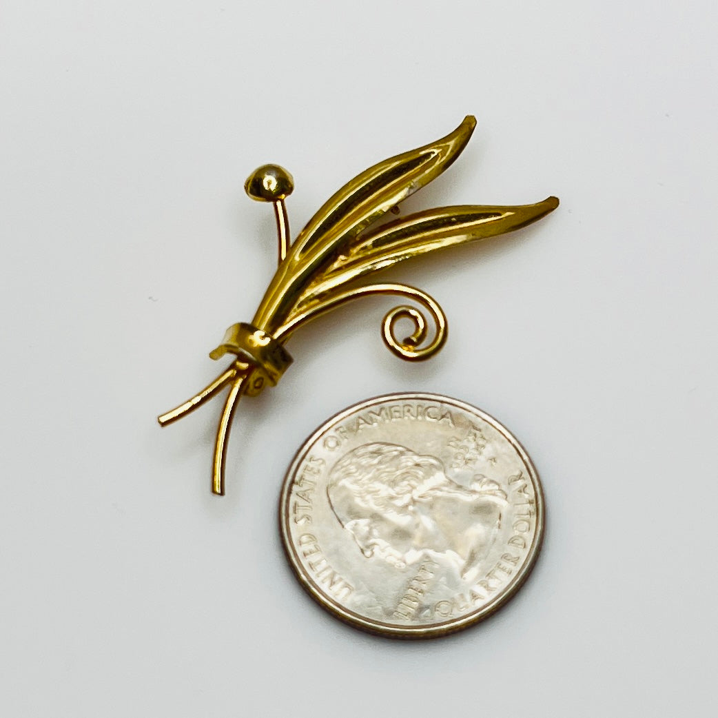 Signed gold-filled brooch with double leaf design, vintage C.R. Co. pin