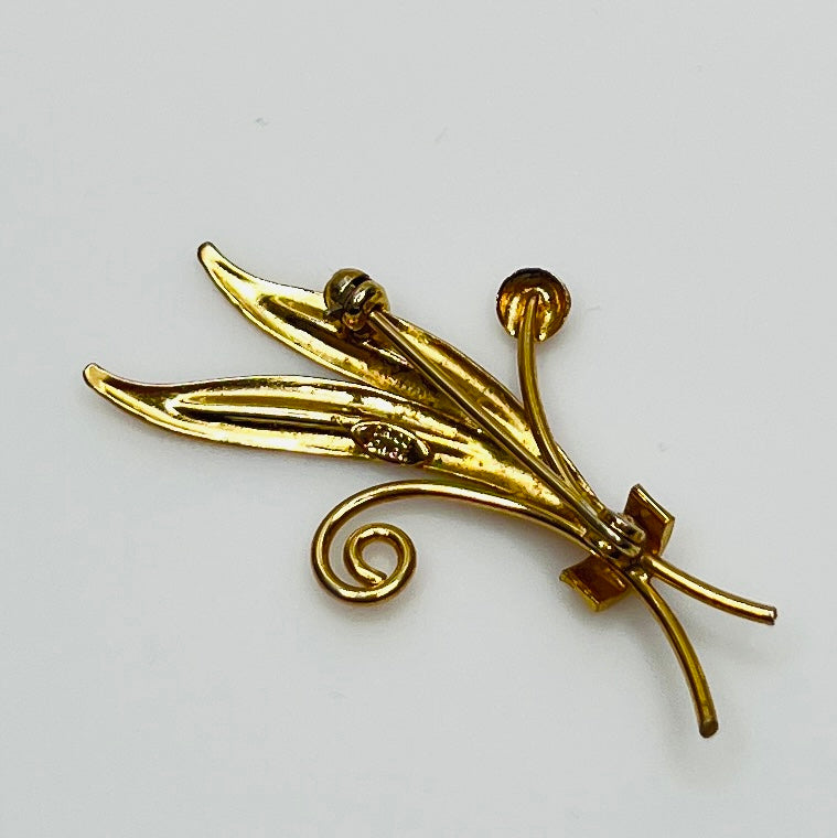 Signed gold-filled brooch with double leaf design, vintage C.R. Co. pin