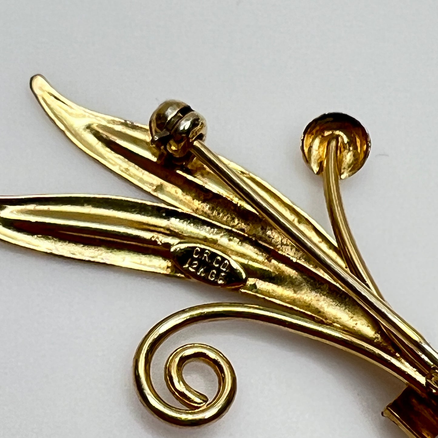 Signed gold-filled brooch with double leaf design, vintage C.R. Co. pin
