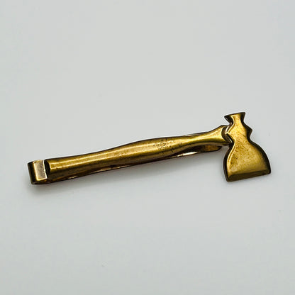 Rustic vintage tie bar shaped like a hatchet, pressure-fit style