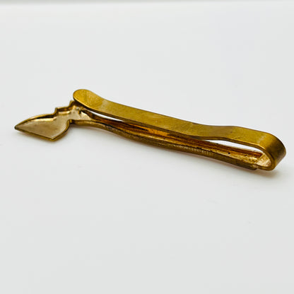 Rustic vintage tie bar shaped like a hatchet, pressure-fit style