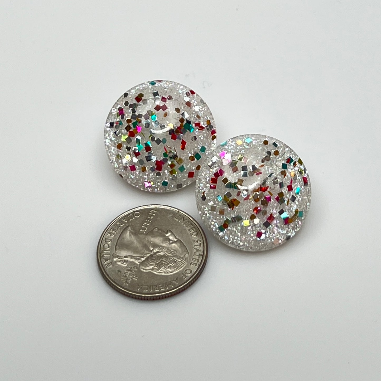 Vintage lucite confetti dome clip-on earrings with rainbow glitter