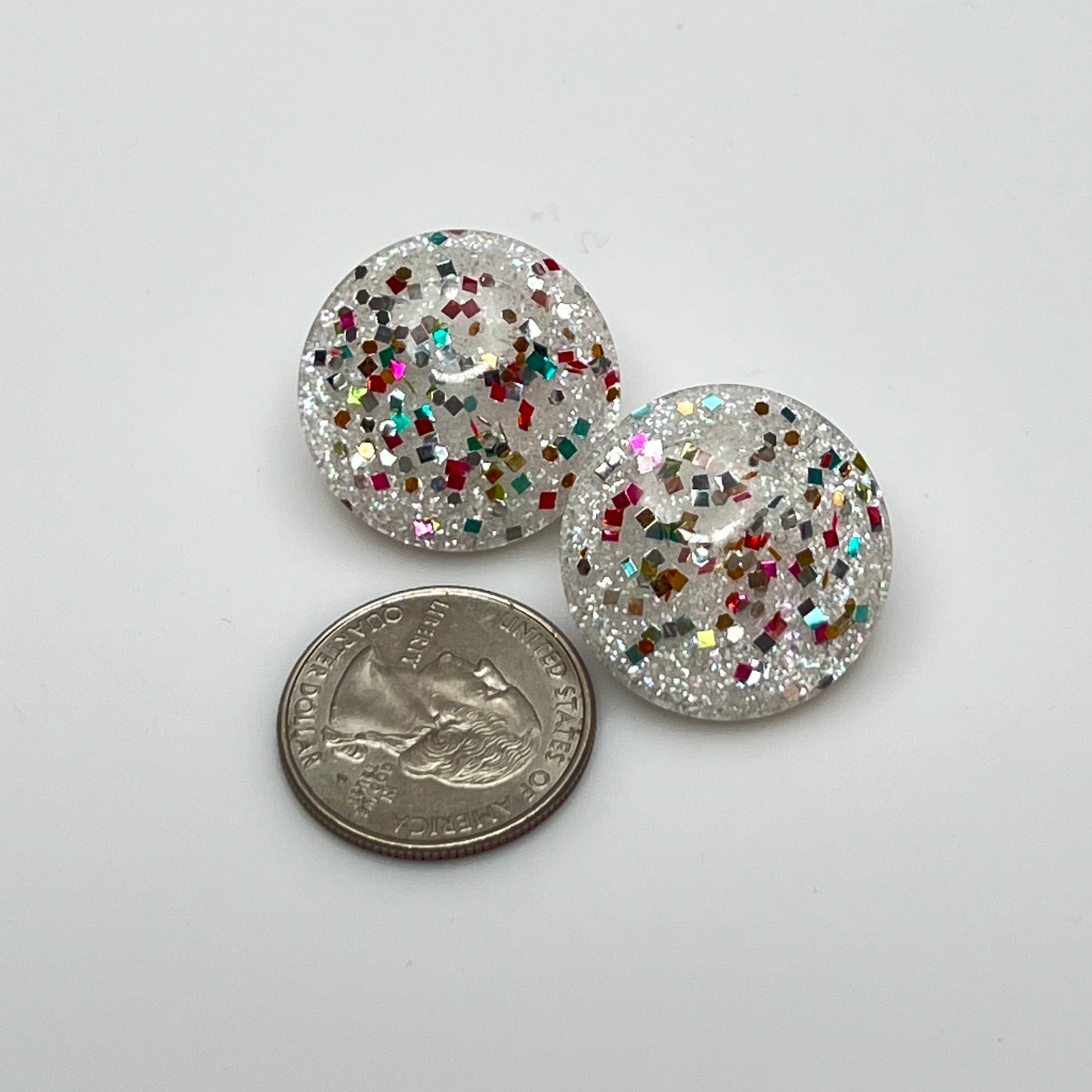 Vintage lucite confetti dome clip-on earrings with rainbow glitter