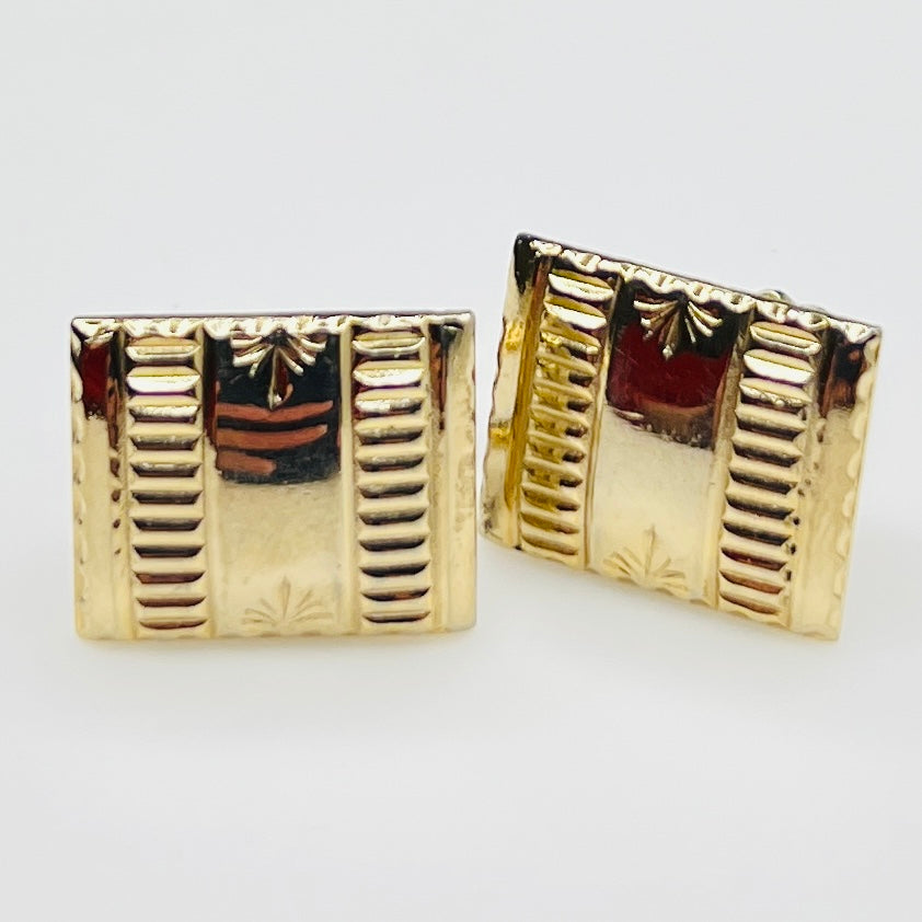 Rectangular Deco cufflinks with engraved detail and polished finish