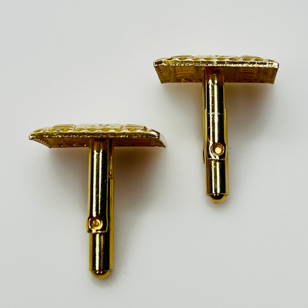 Rectangular Deco cufflinks with engraved detail and polished finish