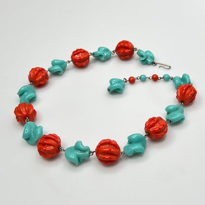 Vintage 1950s glass bead choker in bold color combo