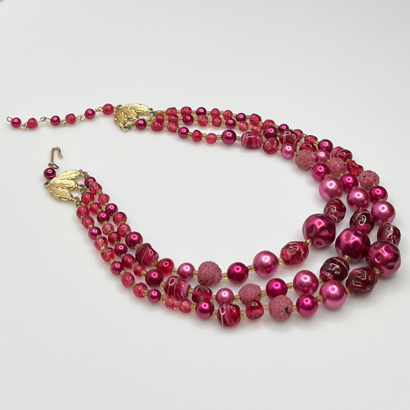 1950s Japanese necklace with bold pink beads and graduated layered design