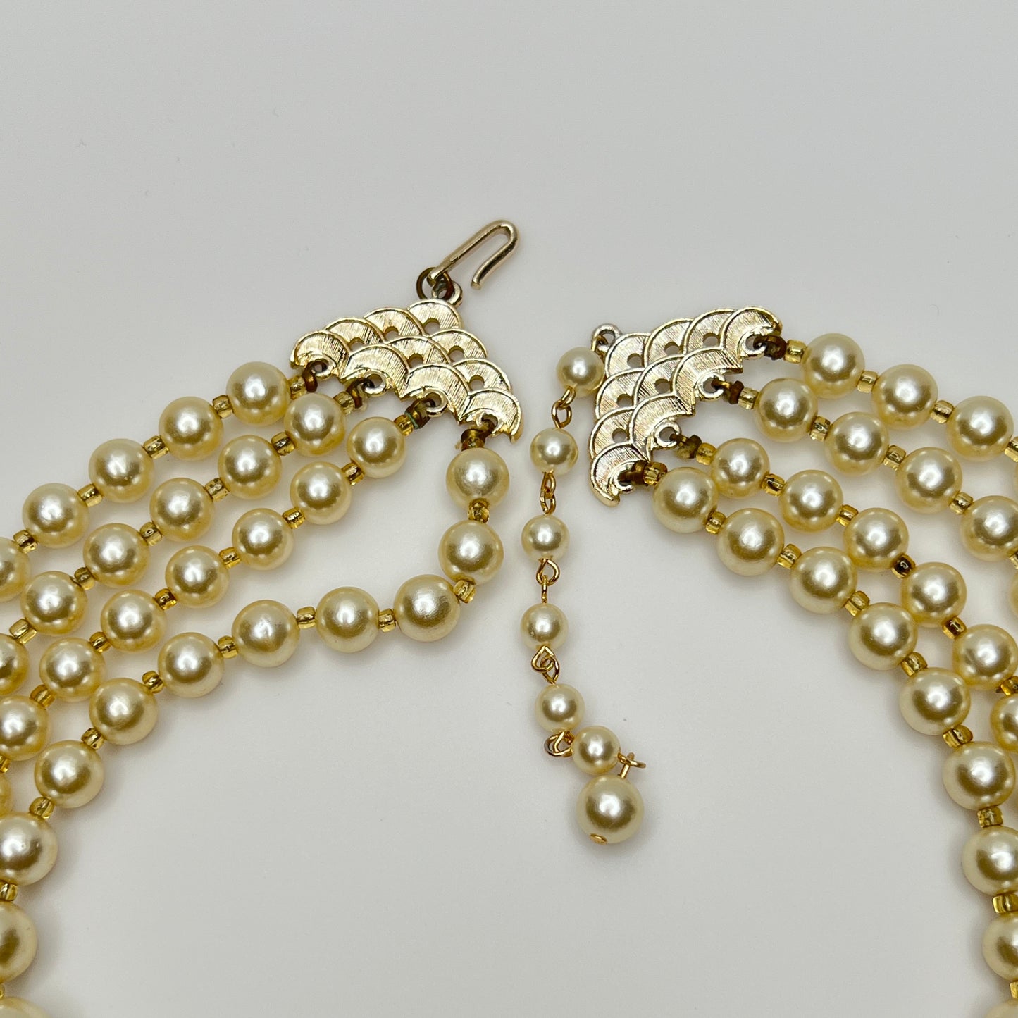 Multi-strand faux pearl choker with aurora borealis crystal beads, 1950s vintage style