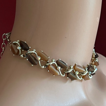 Brown and tan thermoset choker with aurora borealis rhinestones