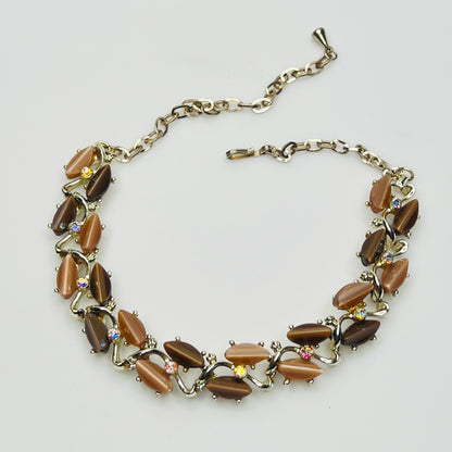 Mid-century necklace laid flat with hook and extender chain