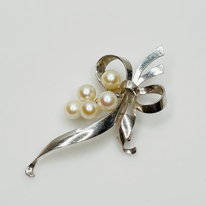 Mikimoto sterling silver brooch with Akoya pearls in lily of the valley design