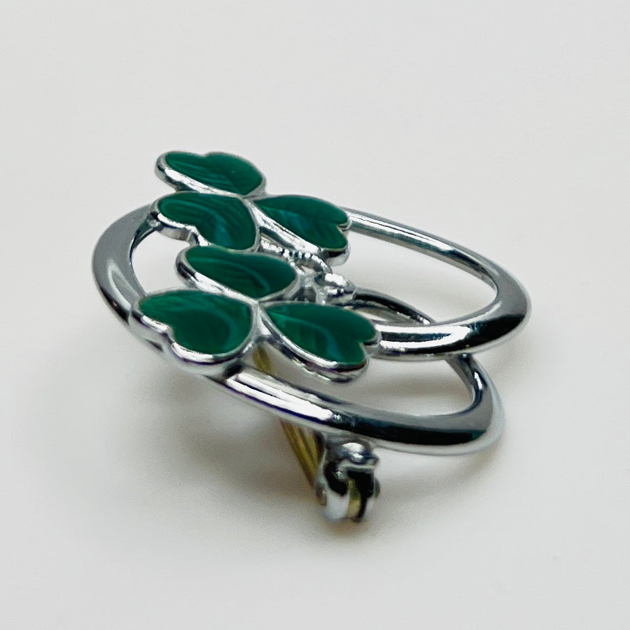 Vintage Mizpah shamrock pin with interlocking circle design