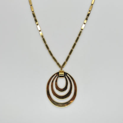 1980s Monet signed goldtone necklace with geometric pendant and rectangular chain
