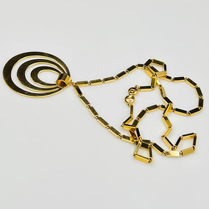 1980s Monet signed goldtone necklace with geometric pendant and rectangular chain