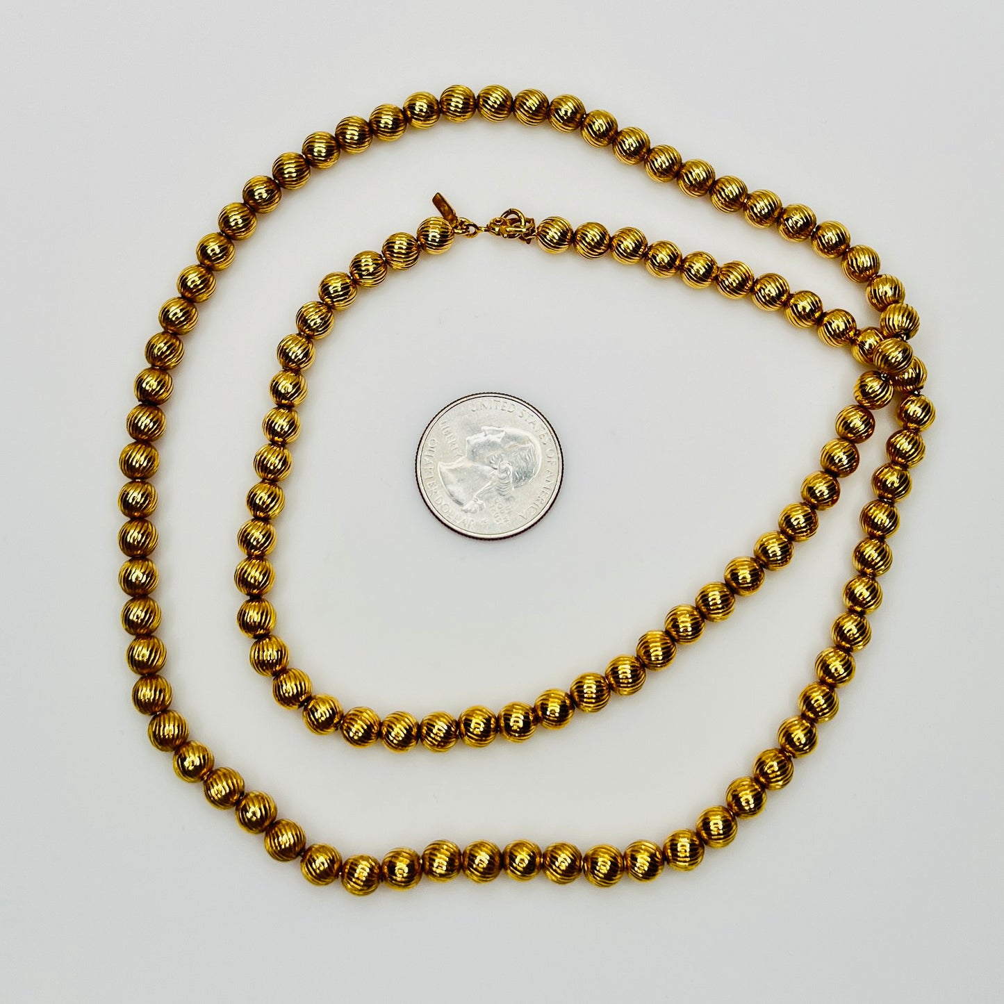 Monet vintage gold bead necklace textured 1970s long strand