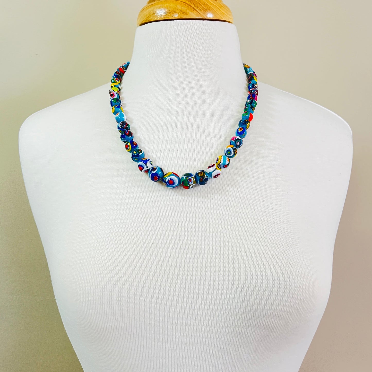 Murano millefiori glass necklace with graduated multicolor beads