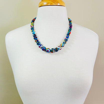 Murano millefiori glass necklace with graduated multicolor beads