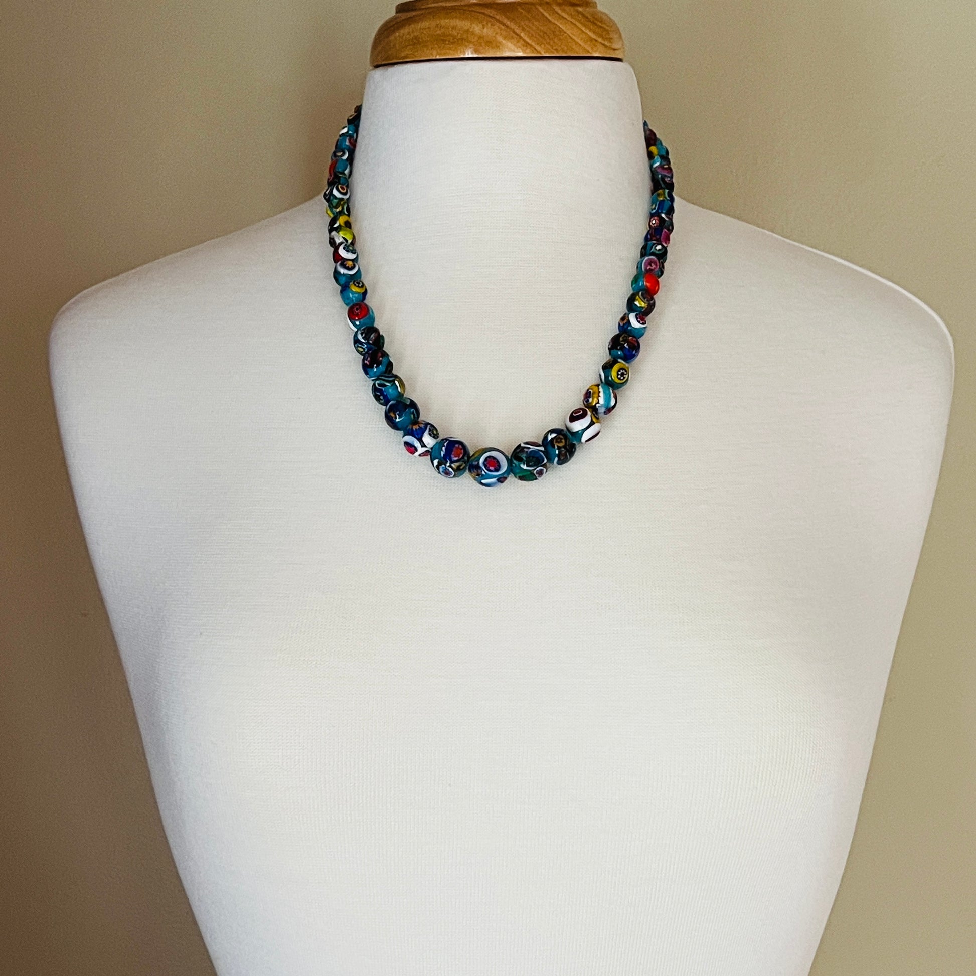 Murano millefiori glass necklace with graduated multicolor beads