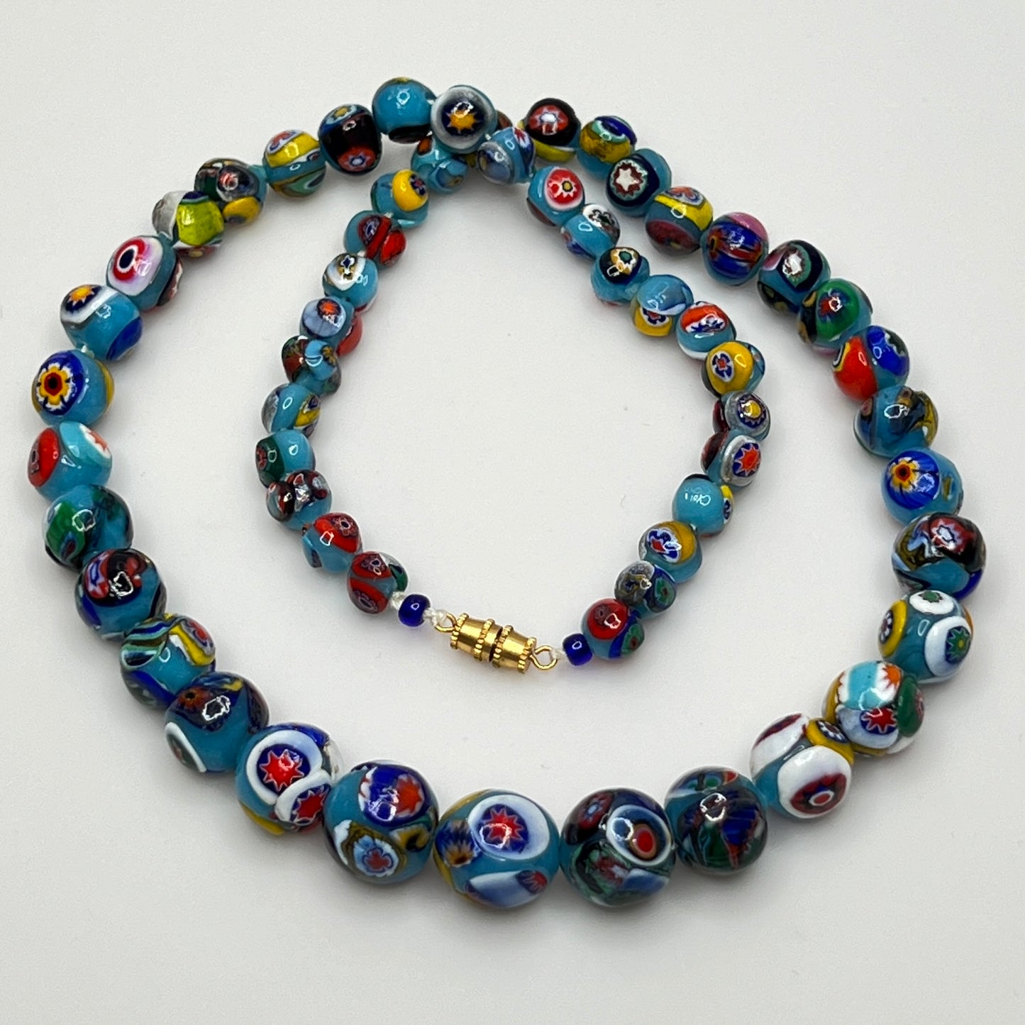 Vintage Venetian millefiori bead necklace, 22 inches long