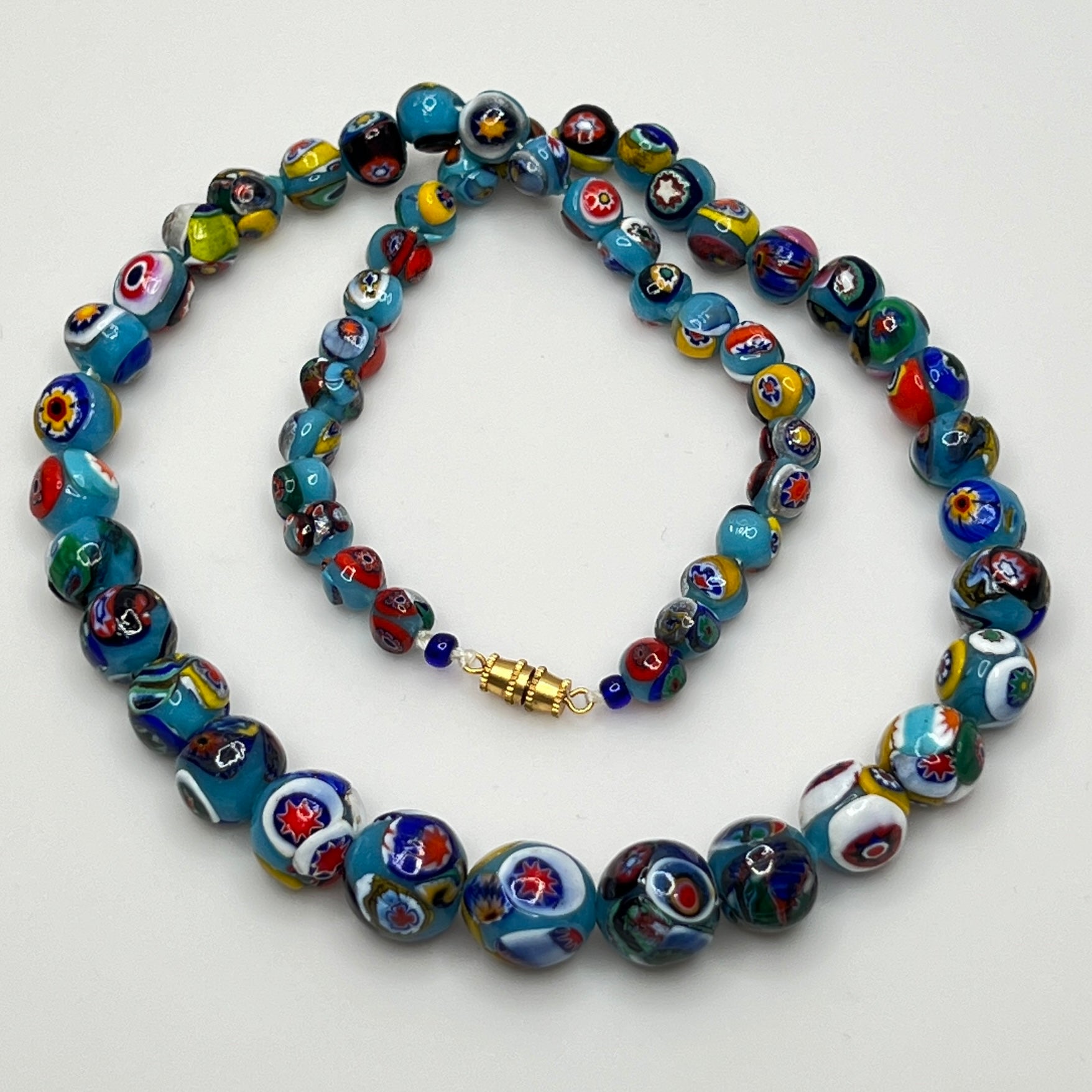 Vintage Venetian millefiori bead necklace, 22 inches long