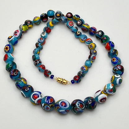 Vintage Venetian millefiori bead necklace, 22 inches long