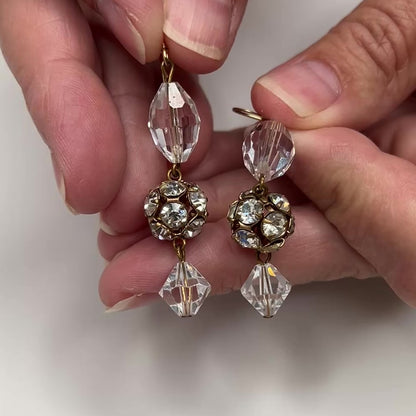 Art Deco Rhinestone Dangle Earrings – 1930s Style – Crystal & Filigree Drops