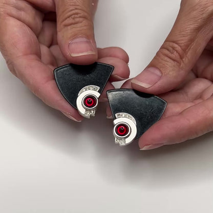 Monet Geometric Earrings – Black & Red Art Deco Revival