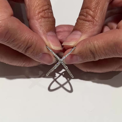 Sterling Silver Criss-Cross Ring – Modernist Pavé CZ Sparkle, Size 8