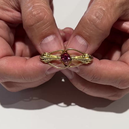 10K GF Pink Rhinestone Bar Brooch – AMCO Signed – Art Nouveau Revival Estate Pin