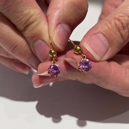 Wells 14K GF Earrings – Vintage Dangle – Pink Austrian Crystal Sparkle