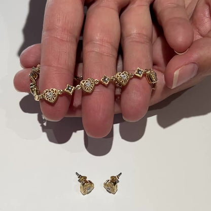 Gold Vermeil Sterling Silver Heart Jewelry Set – Vintage Filigree Bracelet & Earrings