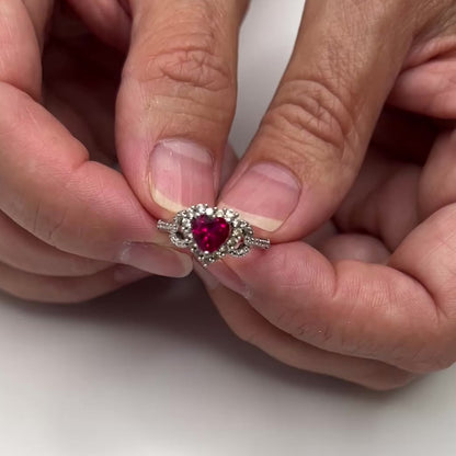 Sterling Ruby Heart & Diamond Ring – Vintage Romantic Solitaire, Size 6.5