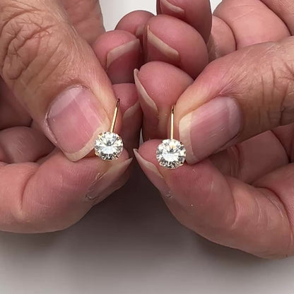 14K Gold Diamonique CZ Earrings – Leverback Solitaire Drops – Timeless Sparkle