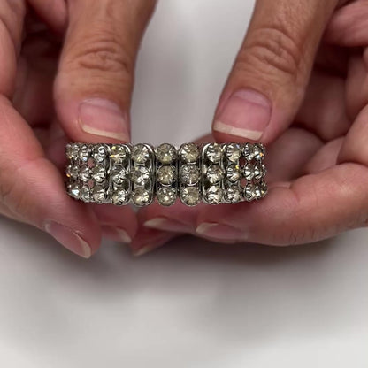Clear Rhinestone Stretch Bracelet – 1950s Retro – Crystal Accordion Statement
