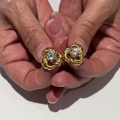 Convertible Gold Swirl Earrings – 1980s Style – Clear Crystal Stud & Jacket Set