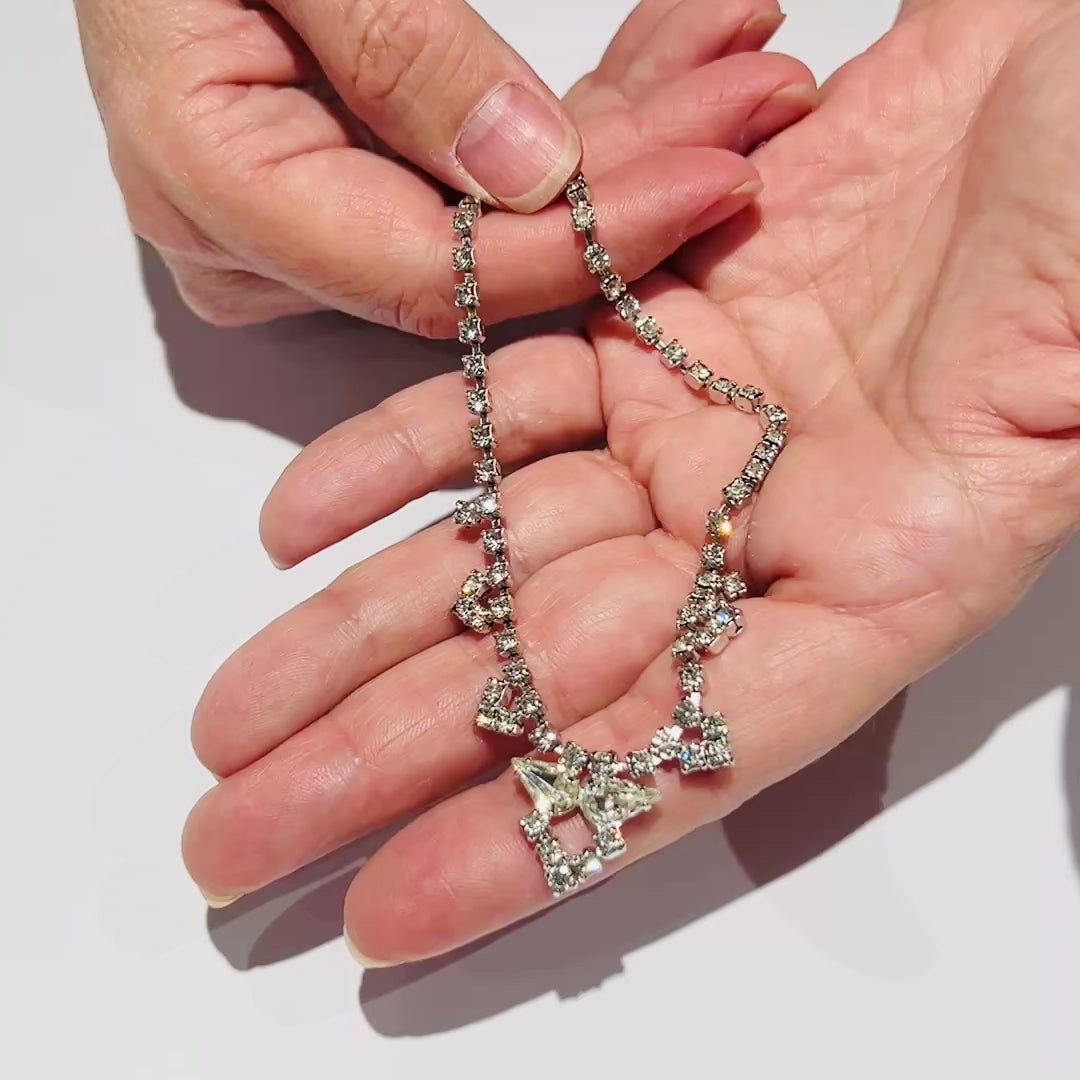 video of crystal necklace with prong-set rhinestones
